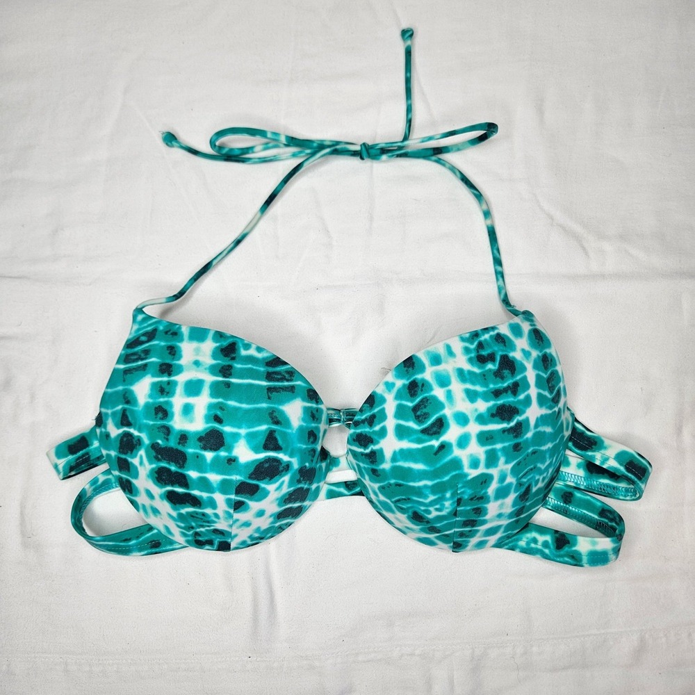 PINK Victoria's Secret Teal Snakeskin Push Up Halter Bikini Top‎ Large